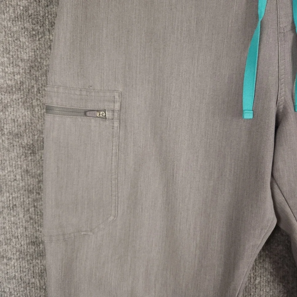 FIGS Technical Collection Scrub Pants Mens Large Grey Teal Drawstring